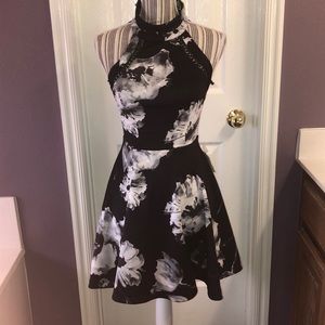 B. Darlin Black Floral Halter Top Black Dress BNWT
